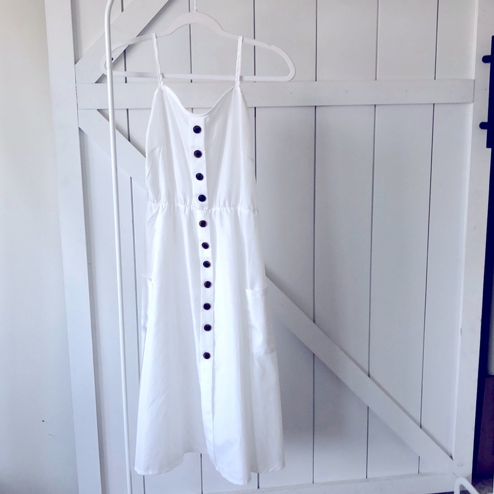 White see through midi dress. Run small even-though it says L.